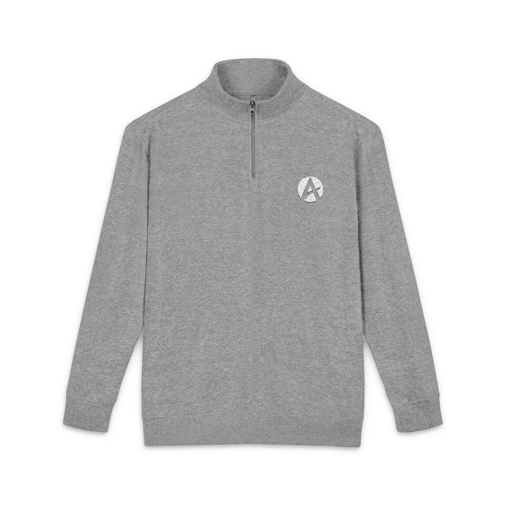 Embroidered Grey Fleece Pullover — Minimal Crest Logo & Back Script