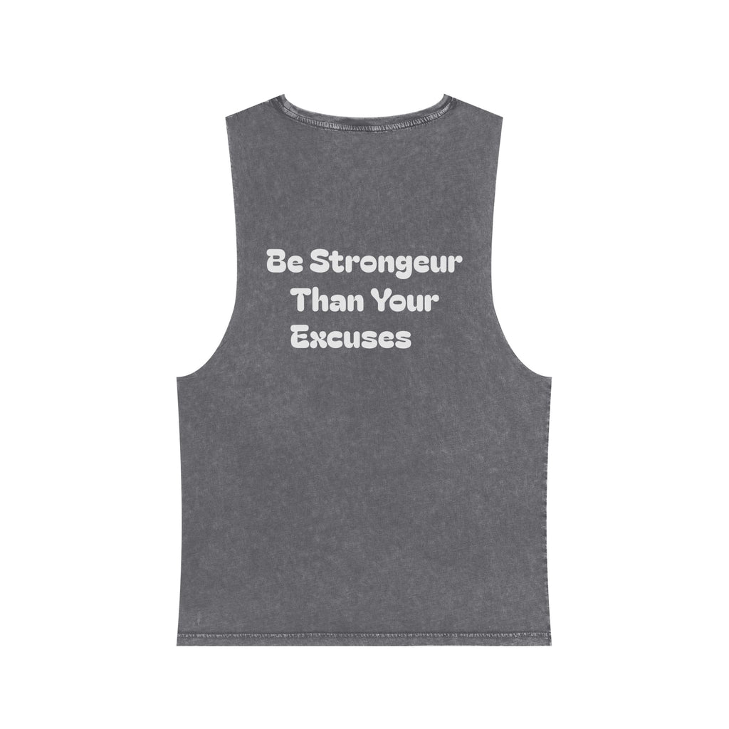 Motivational Stonewash Tank — "Be Stronger Than Your Excuses" Fitness Tank Top