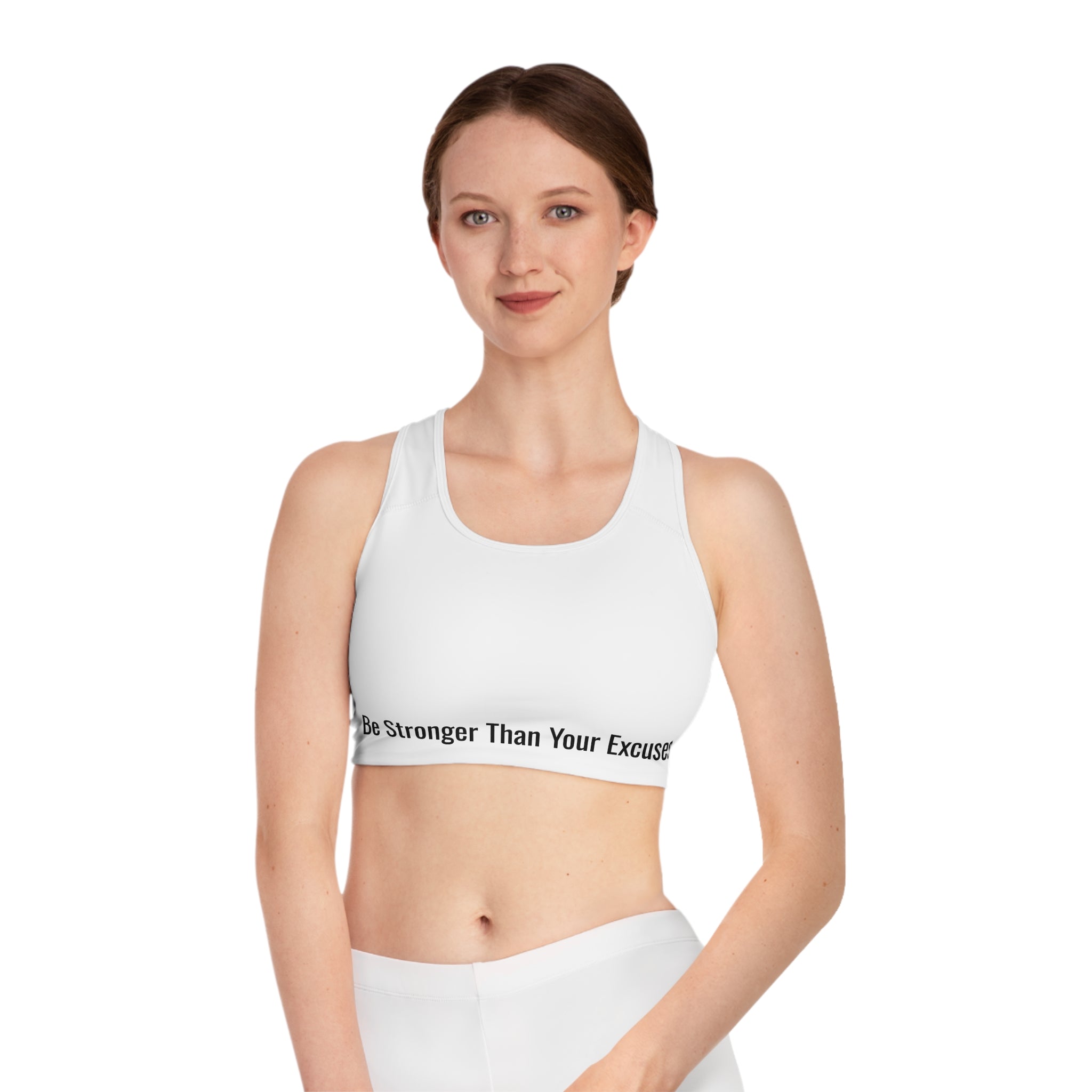 Sports Bra — "Be Stronger Than Your Excuses" Motivational Fitness Crop