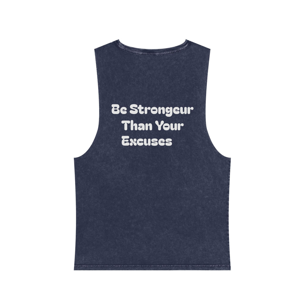 Motivational Stonewash Tank — "Be Stronger Than Your Excuses" Fitness Tank Top