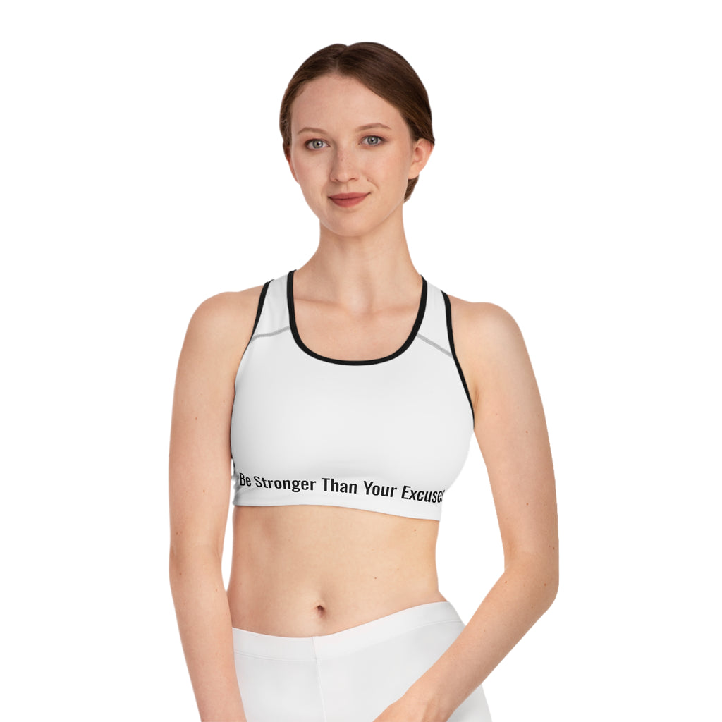 Sports Bra — "Be Stronger Than Your Excuses" Motivational Fitness Crop
