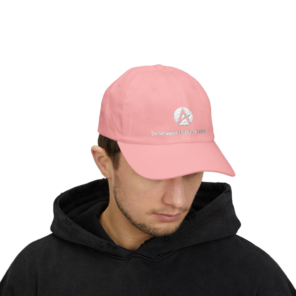 Classic Dad Cap — Minimal White Brushstroke 'A' Logo Baseball Hat