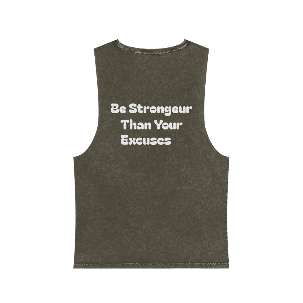 Motivational Stonewash Tank — "Be Stronger Than Your Excuses" Fitness Tank Top