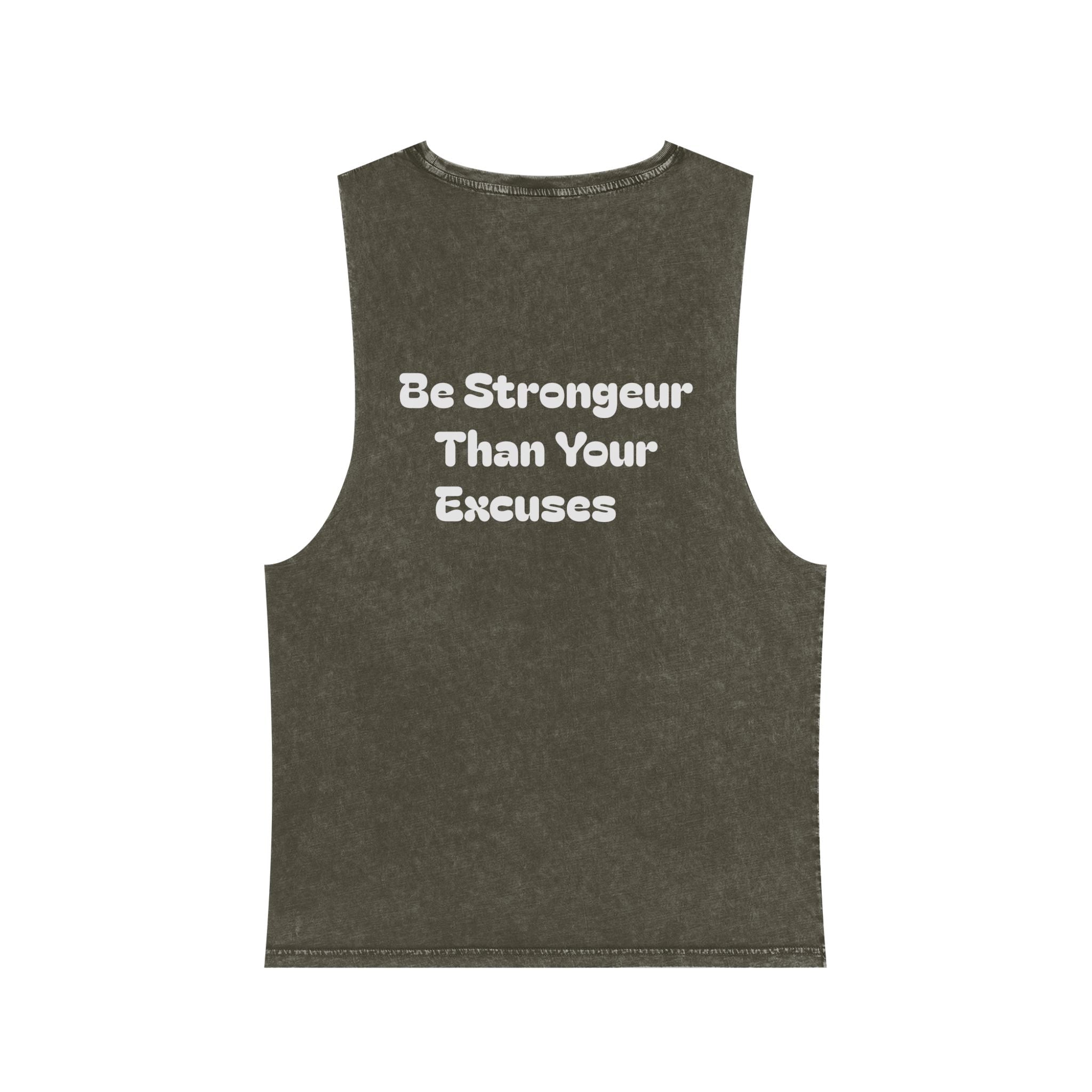 Motivational Stonewash Tank — "Be Stronger Than Your Excuses" Fitness Tank Top