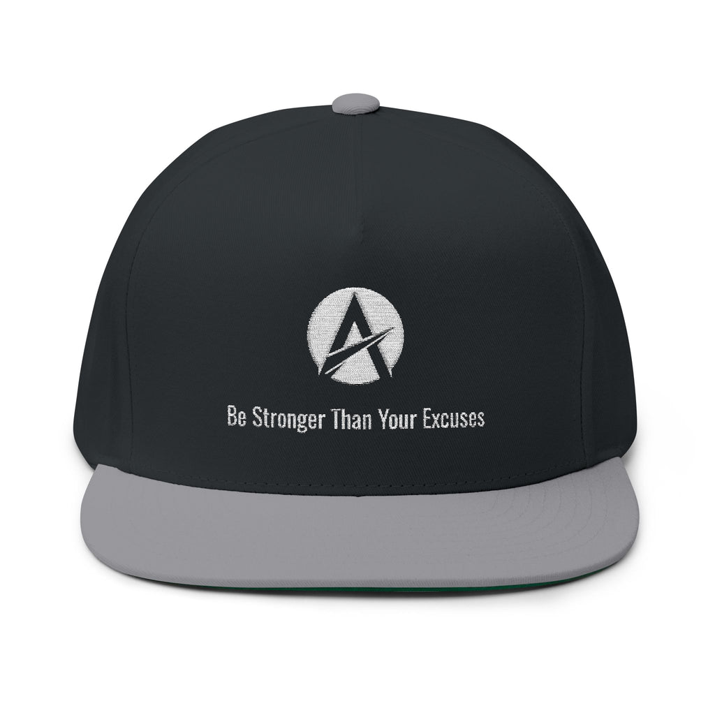 Motivational Flat Bill Cap — "Be Stronger Than Your Excuses" Embroidered Snapback