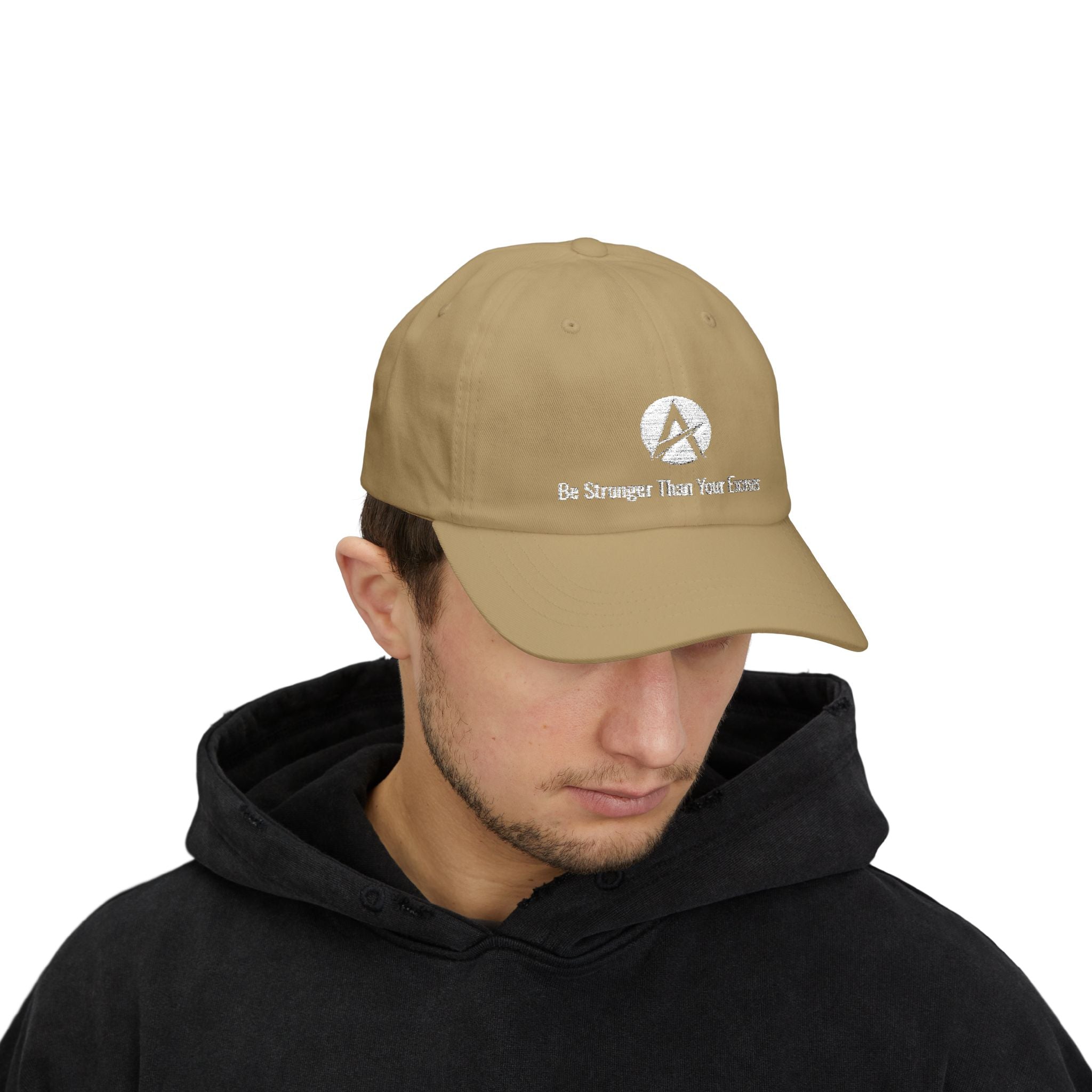 Classic Dad Cap — Minimal White Brushstroke 'A' Logo Baseball Hat