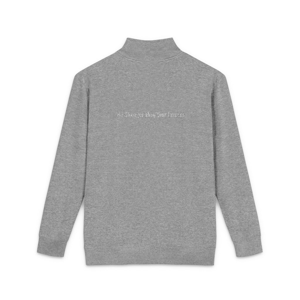 Embroidered Grey Fleece Pullover — Minimal Crest Logo & Back Script