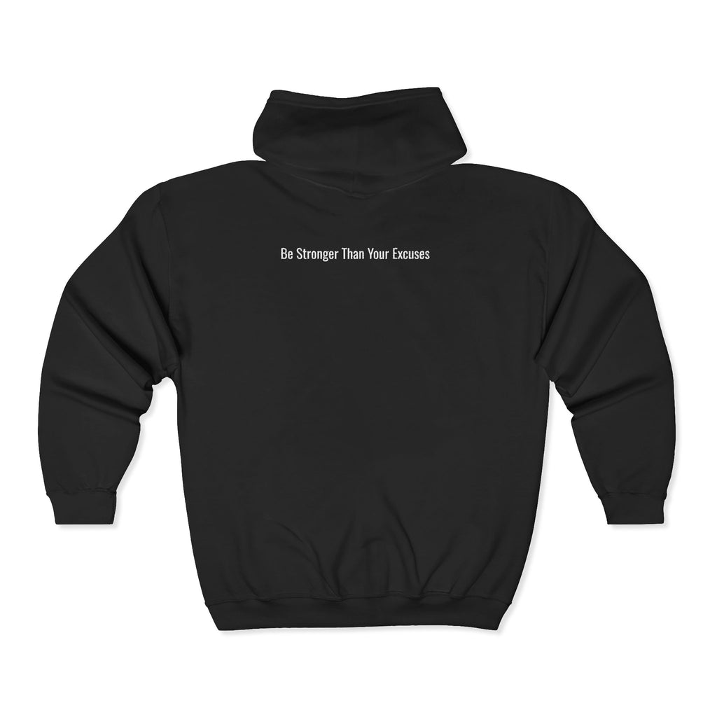 Motivational Full-Zip Hoodie - "Be Stronger Than Your Excuses" Gym Zip-Up