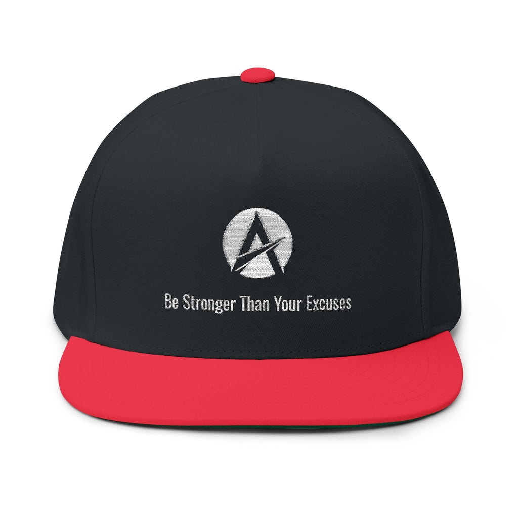 Motivational Flat Bill Cap — "Be Stronger Than Your Excuses" Embroidered Snapback