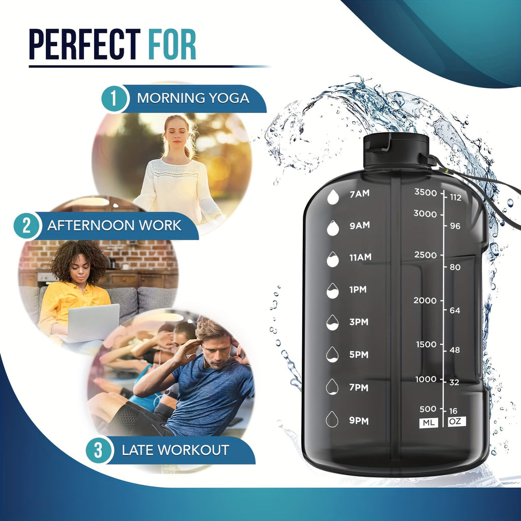 1pc 3.8L/128oz Portable Large Capacity Water Bottle With Time Marker, Transparent Leakproof Water Bucket With Straw, Suitable For Gym Fitness, Outdoor Sports