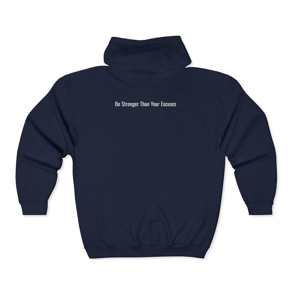 Motivational Full-Zip Hoodie - "Be Stronger Than Your Excuses" Gym Zip-Up