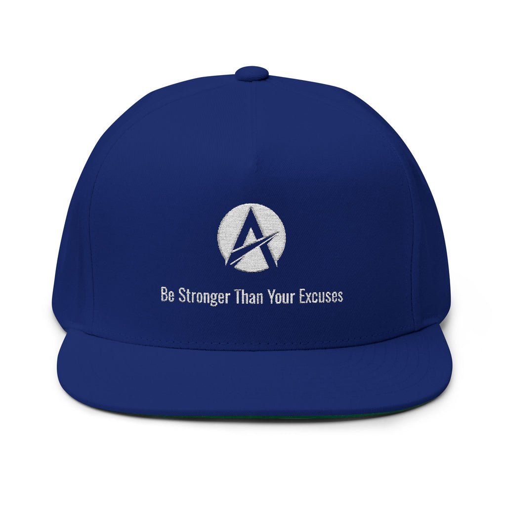Motivational Flat Bill Cap — "Be Stronger Than Your Excuses" Embroidered Snapback