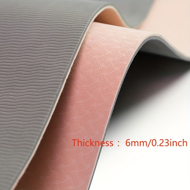 1pc TPE Yoga Mat, Anti-Slip Wide Thick Double-Layer Fitness Mat, Unisex Lotus Position Guide Line, Exercise Equipment, Available in Multiple Colors, 6.0ft*24.02inch*0.6mm or 183*80*12mm