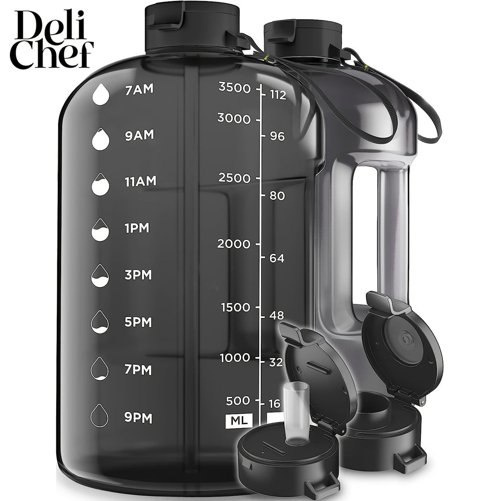 1pc 3.8L/128oz Portable Large Capacity Water Bottle With Time Marker, Transparent Leakproof Water Bucket With Straw, Suitable For Gym Fitness, Outdoor Sports