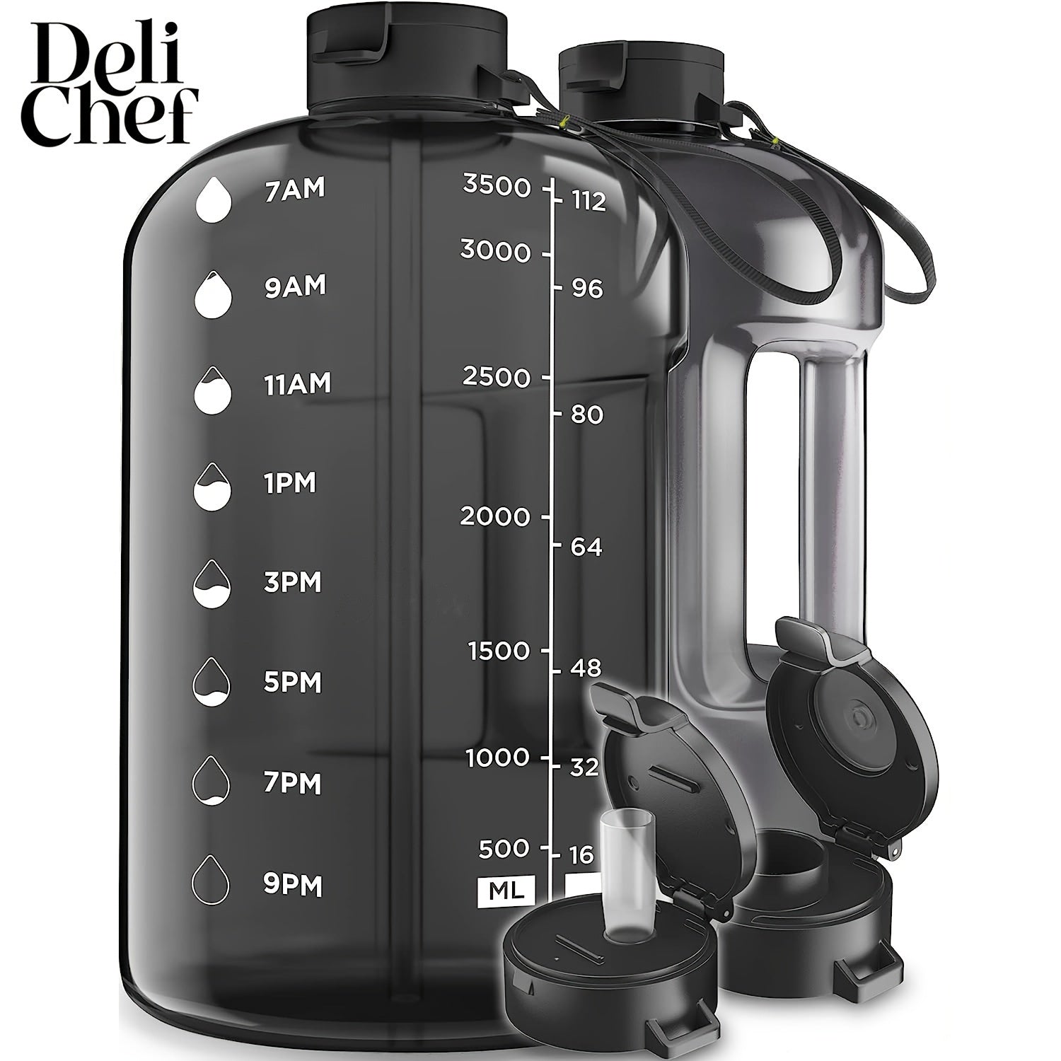 1pc 3.8L/128oz Portable Large Capacity Water Bottle With Time Marker, Transparent Leakproof Water Bucket With Straw, Suitable For Gym Fitness, Outdoor Sports