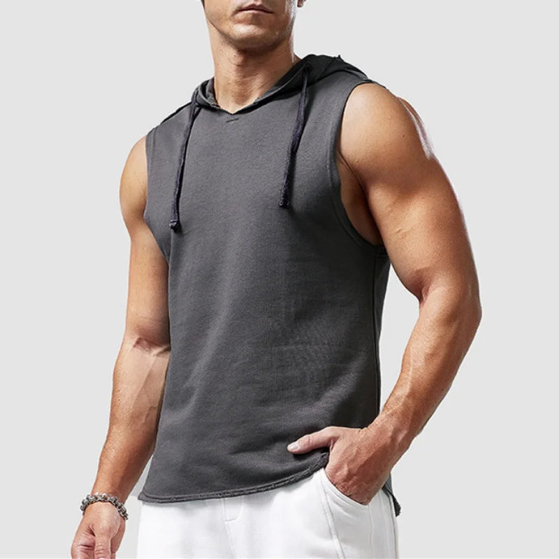 2025 Summer Men's Basketball Running Training Hooded Sleeveless Fitness Top Fashionable Loose Quick drying Sports Tank Top