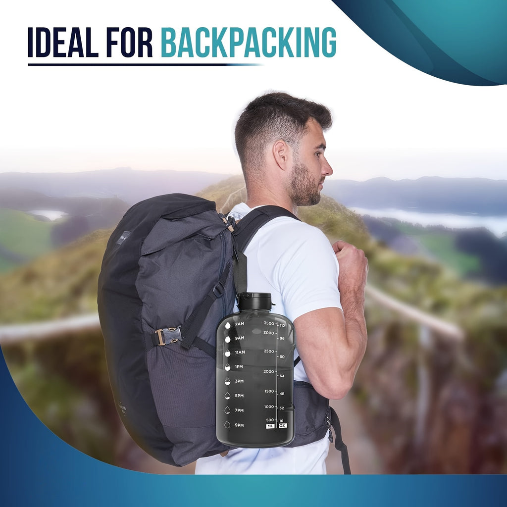 1pc 3.8L/128oz Portable Large Capacity Water Bottle With Time Marker, Transparent Leakproof Water Bucket With Straw, Suitable For Gym Fitness, Outdoor Sports