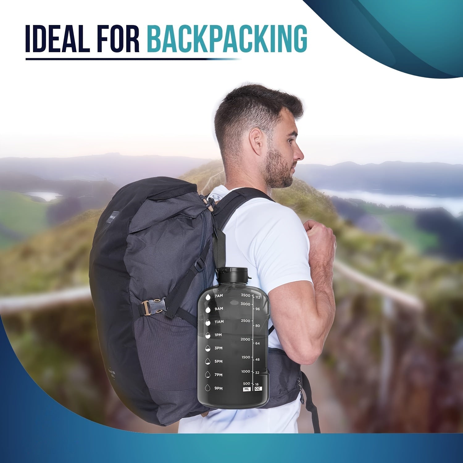 1pc 3.8L/128oz Portable Large Capacity Water Bottle With Time Marker, Transparent Leakproof Water Bucket With Straw, Suitable For Gym Fitness, Outdoor Sports